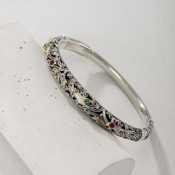 Kynthia Bracelet multi colors Gemstones in 18K Gold and Sterling Silver