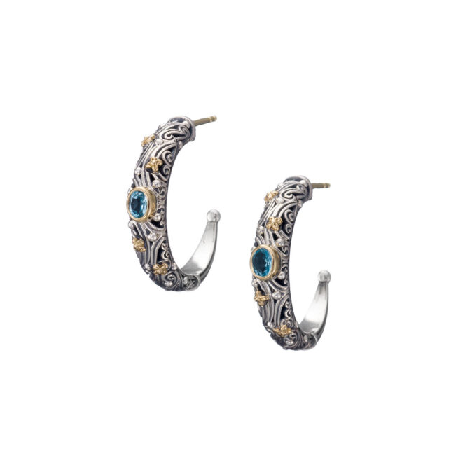 Kynthia Hoops Earrings in 18K Gold and Sterling Silver with oval Gemstones - Image 4