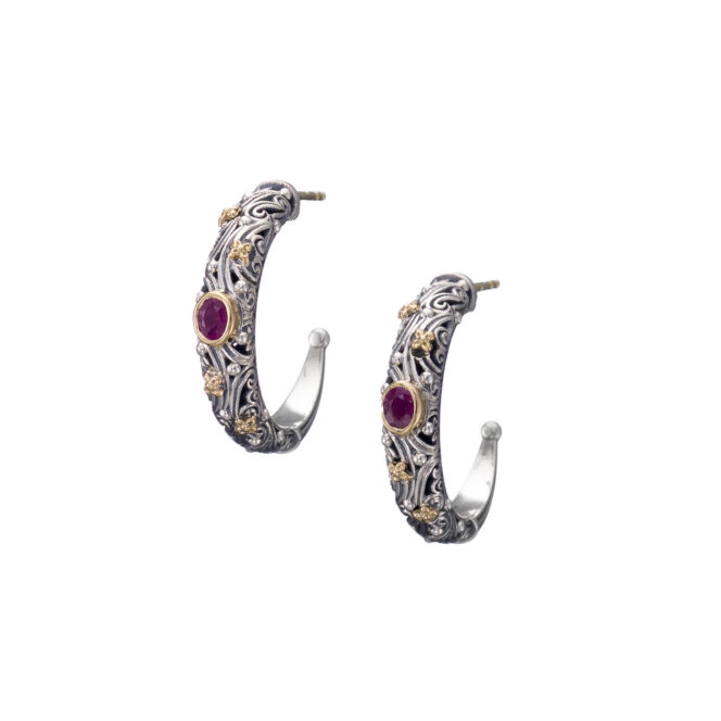 Kynthia Hoops Earrings in 18K Gold and Sterling Silver with oval Gemstones - Image 3