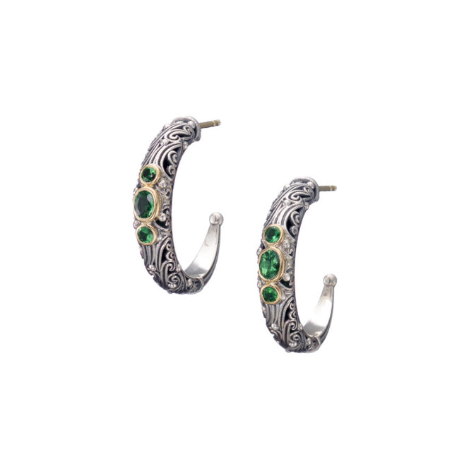 Kynthia Hoops Earrings in 18K Gold and Sterling Silver with 3 Gemstones - Image 3