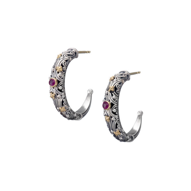 Kynthia Hoops Earrings in 18K Gold and Sterling Silver with Gemstones - Image 5