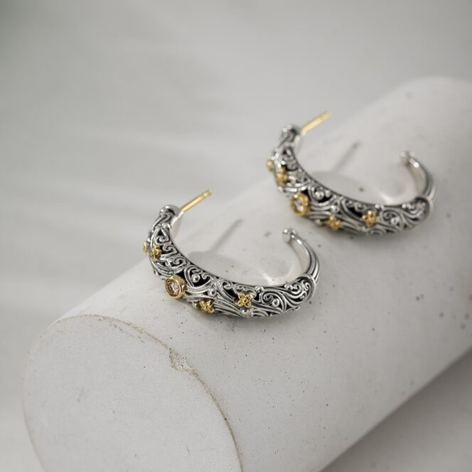 Kynthia Hoops Earrings in 18K Gold and Sterling Silver with Gemstones - Image 3