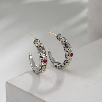 Kynthia Hoops Earrings in 18K Gold and Sterling Silver with Gemstones