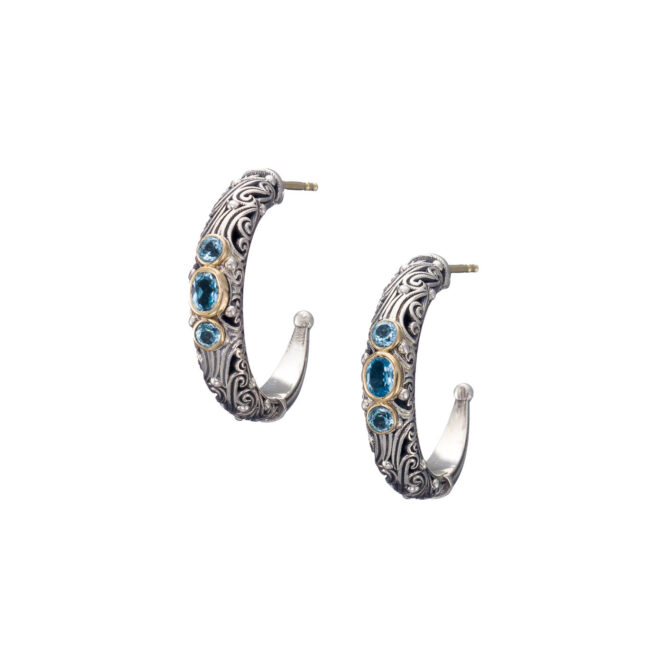 Kynthia Hoops Earrings in 18K Gold and Sterling Silver with 3 Gemstones - Image 4