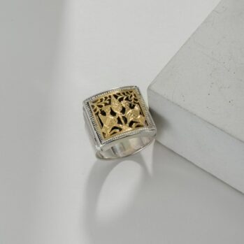 Monastiraki square ring in 18K Gold and Sterling Silver
