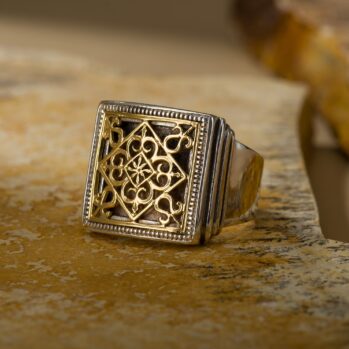 Monastiraki square ring in 18K Gold and Sterling Silver
