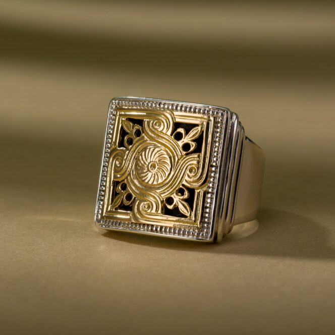 Monastiraki square ring in 18K Gold and Sterling Silver - Image 2