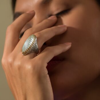 Aegean colors big marquise ring in 18K Gold and Sterling Silver with doublet stone