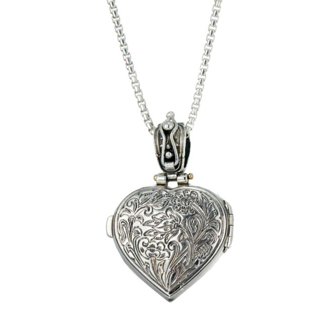 Kosmos Heart Locket in 18K Gold and Sterling Silver with Brown Diamonds and Pink Topaz - Image 6