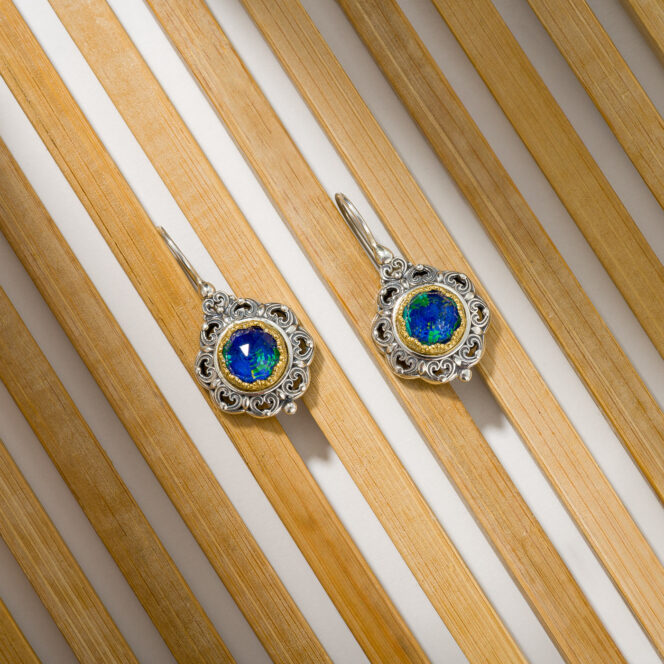 Penelope Earrings in Sterling Silver with Gold plated parts and Doublet Gemstones - Image 3