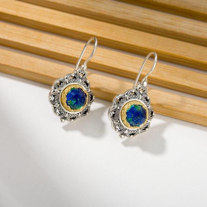 Penelope Earrings in Sterling Silver with Gold plated parts and Doublet Gemstones