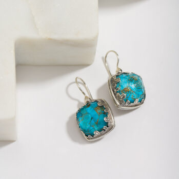 Aegean colors big Square Earrings in Sterling Silver