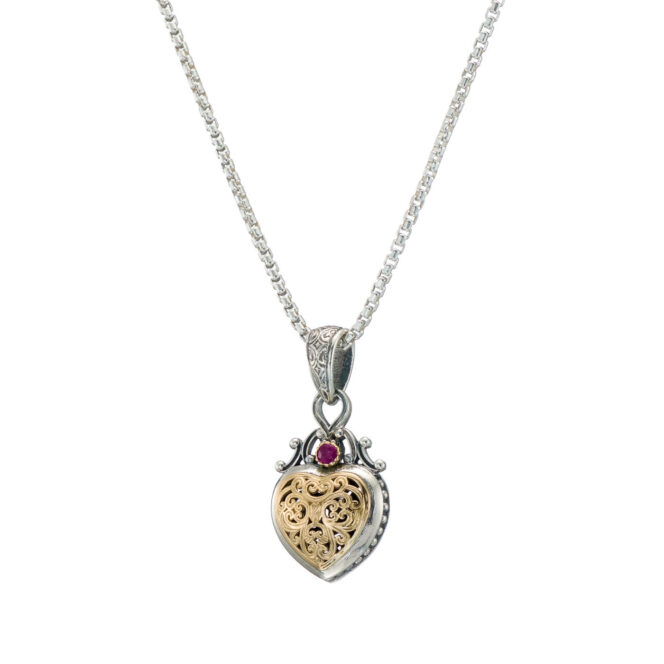 Roxana Heart Pendant in 18K Gold and Sterling Silver with Ruby - Image 2