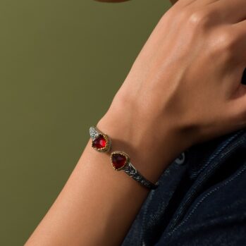 Dione Trianlge Doublet Stones Bracelet in Sterling Silver with Gold Plated parts