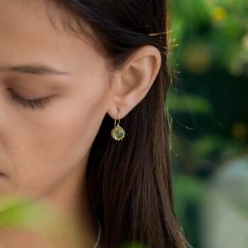 Crown small round earrings in 18K Gold and Sterling Silver with Semi precious Stones