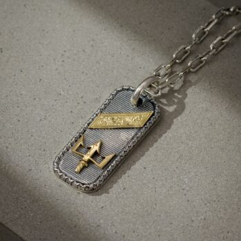 Poseidon's Trident Talisman Pendant in 18K Gold and Sterling Silver
