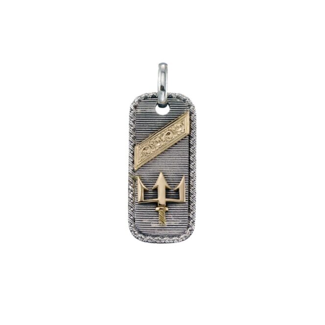 Poseidon's Trident Talisman Pendant in 18K Gold and Sterling Silver