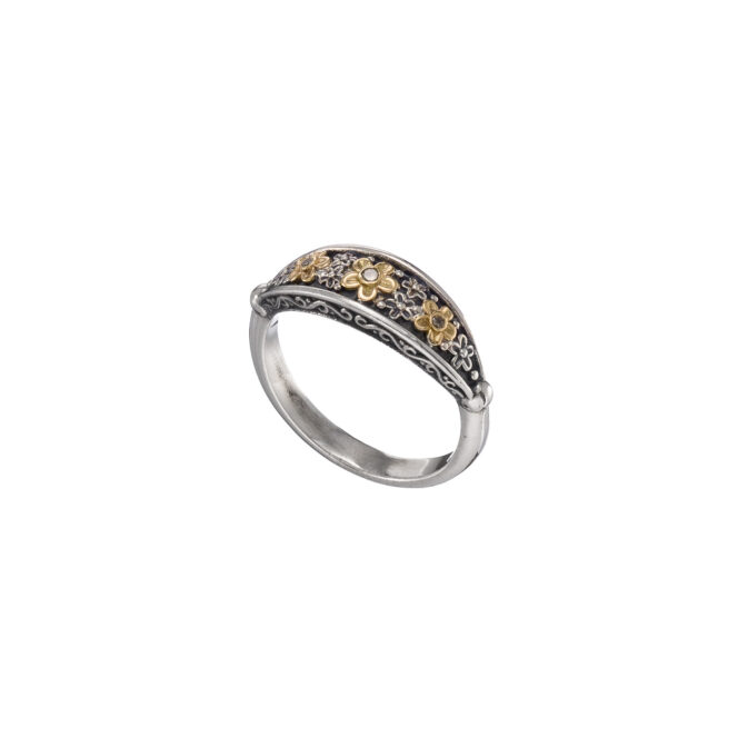 Wild Flower Anthemis Ring in 18K Gold and Sterling Silver  with precious Stones - Image 4