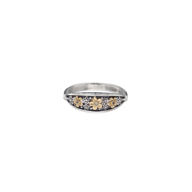 Wild Flower Anthemis Ring in 18K Gold and Sterling Silver  with precious Stones - Image 5