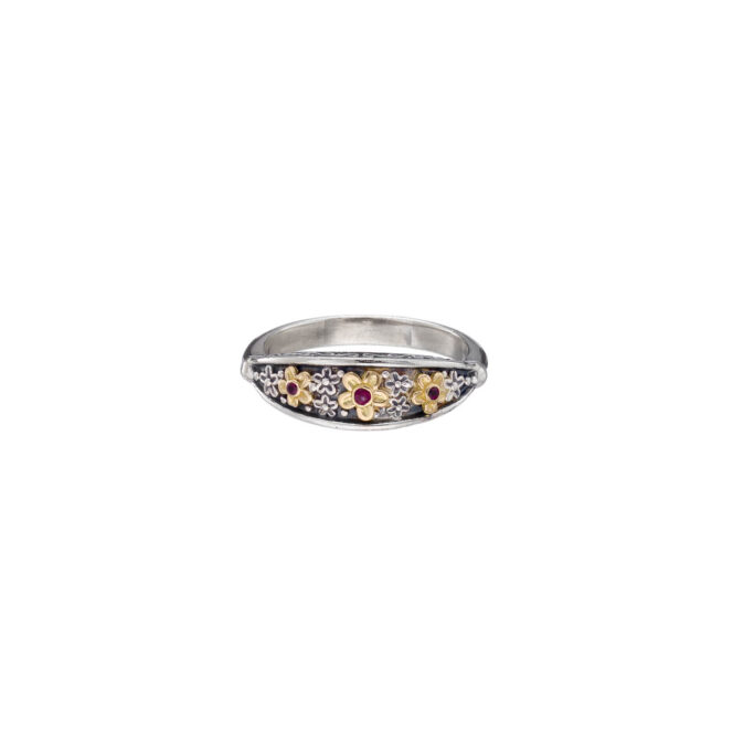Wild Flower Anthemis Ring in 18K Gold and Sterling Silver  with precious Stones - Image 6