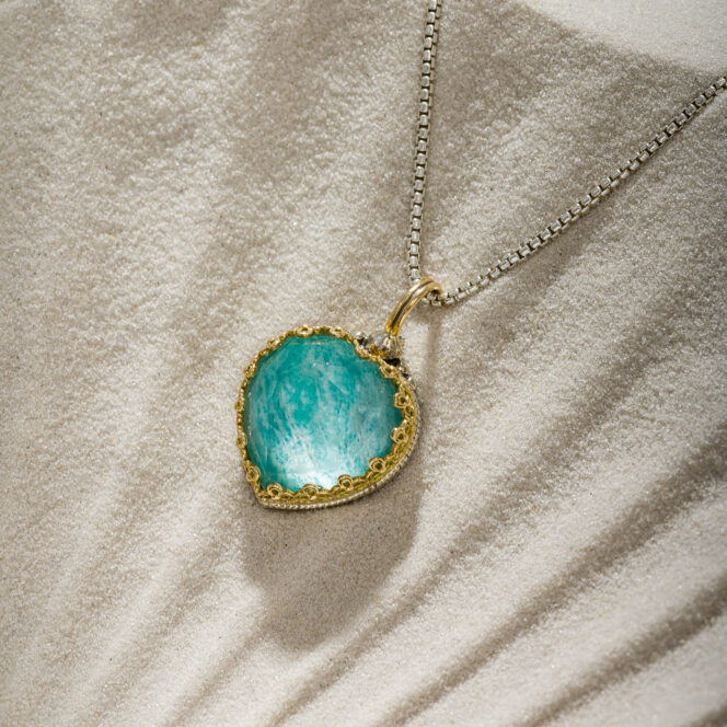 Aegean Colors Hearts Pendant in 18K Gold and Sterling Silver with Doublet Gemstone - Image 3