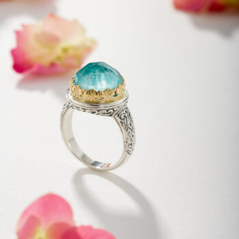 Imperial Iris Round Ring in 18K Gold and Sterling Silver with Doublet Stone