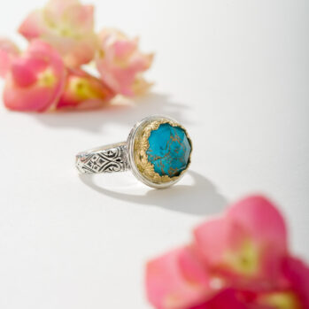 Imperial Iris Round Ring in 18K Gold and Sterling Silver with Doublet Stone