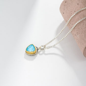 Iris Small Triangle Pendant in Sterling Silver with Gold Plated Parts and Doublet Gemstone