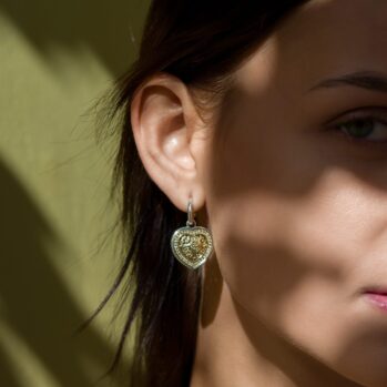 Kosmos Hearts Earrings in 18K Gold and Sterling Silver with Brown Diamonds