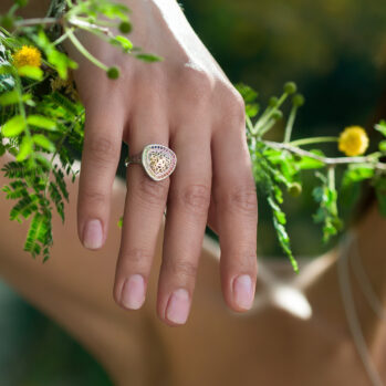 Kosmos Triangle Ring with Rainbow Gemstones in 18K Gold and Sterling Silver