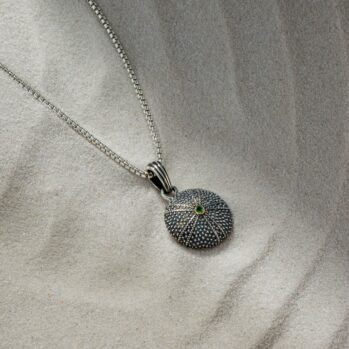Sea Urchin tiny Pendant in Sterling Silver with 18K Gold details and Gemstone