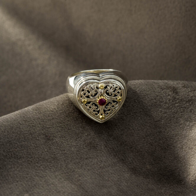 Simplicity Heart Ring in 18K Gold and Sterling Silver with Ruby - Image 3