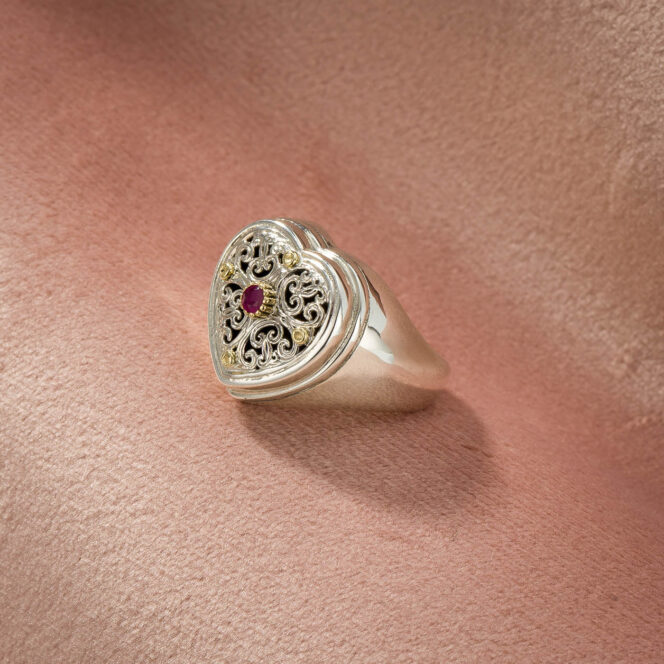 Simplicity Heart Ring in 18K Gold and Sterling Silver with Ruby - Image 2
