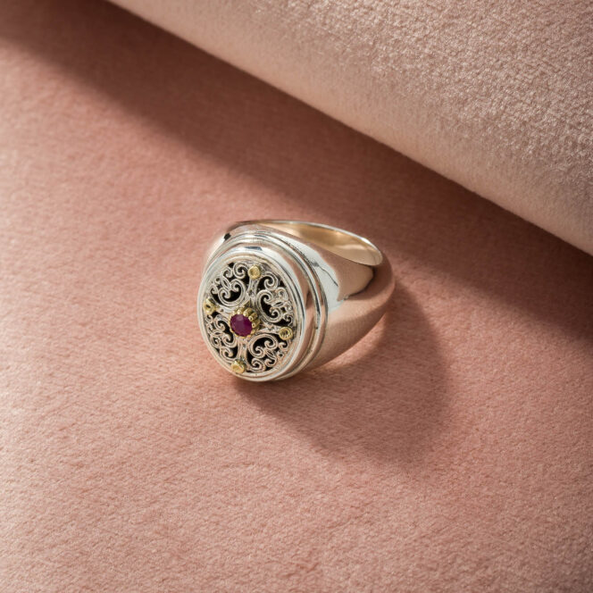Simplicity Oval Ring in 18K Gold and Sterling Silver with Ruby - Image 2