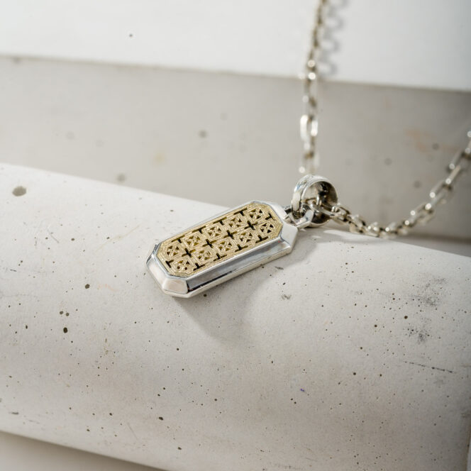 Simplicity Cross Pattern Pendant in 18K Gold and Sterling Silver - Image 2