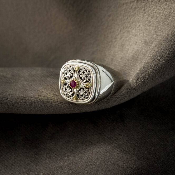 Simplicity Square Ring in 18K Gold and Sterling Silver with Ruby - Image 4
