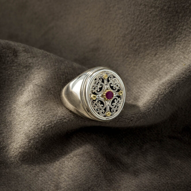 Simplicity Oval Ring in 18K Gold and Sterling Silver with Ruby - Image 3