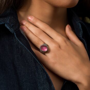 Wild Flower Anthemis Oval Ring in Sterling Silver with Doublet Gemstone