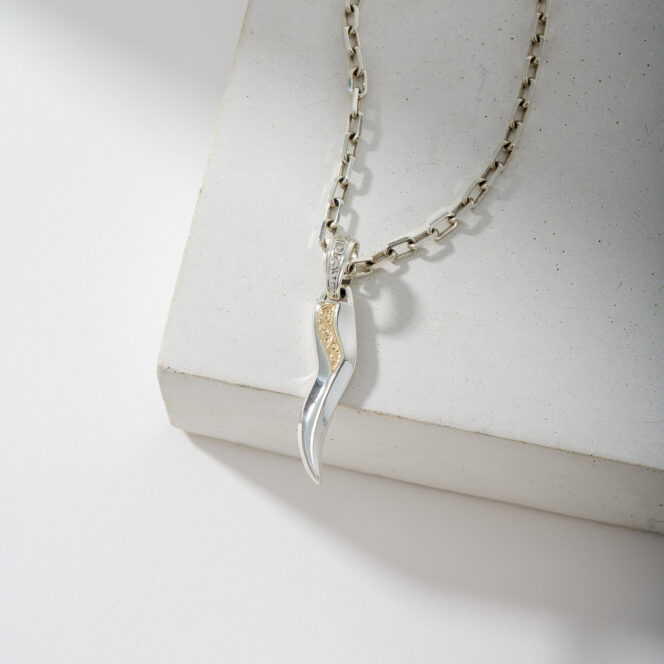 Simplicity Thin Claw Amulet Pendant in 18K Gold and Sterling Silver - Image 2