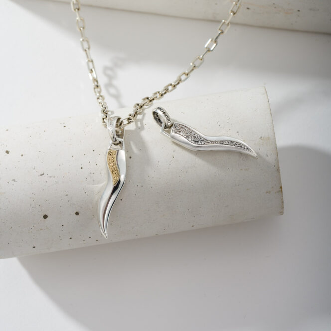 Simplicity Thin Claw Amulet Pendant in 18K Gold and Sterling Silver
