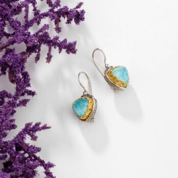 Iris Small Triangle Earrings in Sterling Silver with Gold Plated Parts and Doublet Gemstones