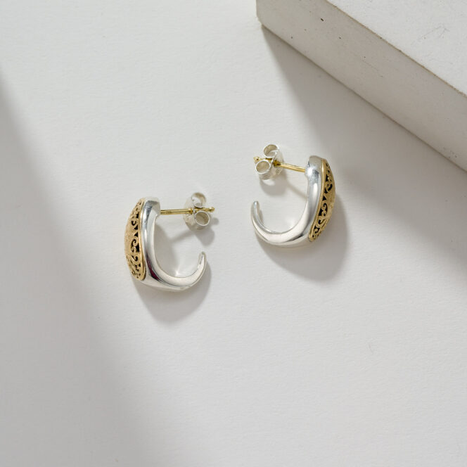 Simplicity Half Hoop Earrings in 18K Gold and Sterling Silver - Image 2
