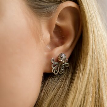 Octopus Earrings in 18K Gold and Sterling Silver with Gemstones