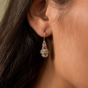 Santorini drop Earrings in 18K Gold and Sterling Silver with pearl
