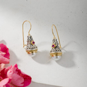 Santorini drop Earrings in 18K Gold and Sterling Silver with pearl