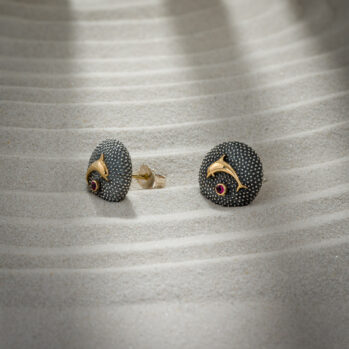 Thalassa Dolphin Stud Earrings in 18K Gold and Sterling Silver with Gemstones