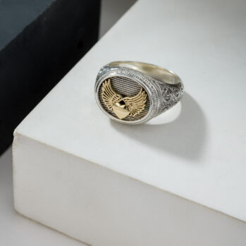 Winged Heart Ring in 18K Gold and Sterling Silver