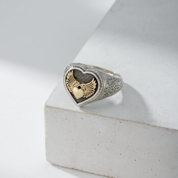 Winged Heart Ring in 18K Gold and Sterling Silver