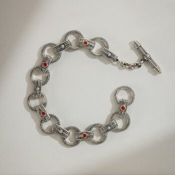 Bracelet in 18K Gold and Sterling Silver with rubies