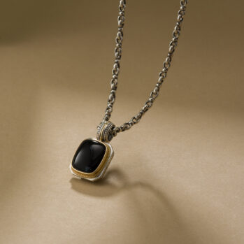 Classic Pendant in 18K Gold and Sterling Silver with Semi precious Stone